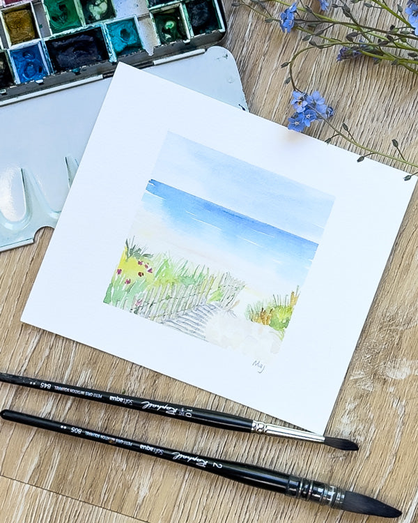 Aquarelle encadrée "Accès plage"