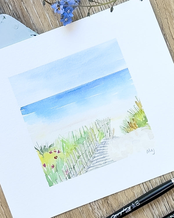 Aquarelle encadrée "Accès plage"