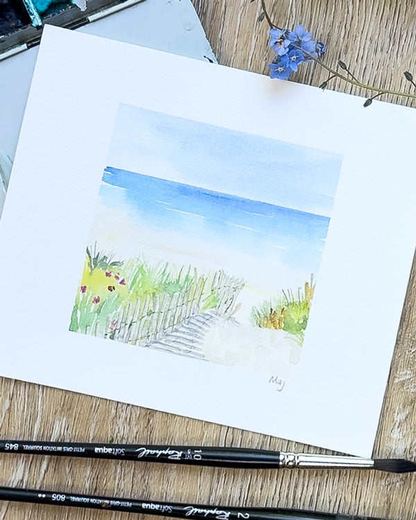 Aquarelle encadrée "Accès plage"