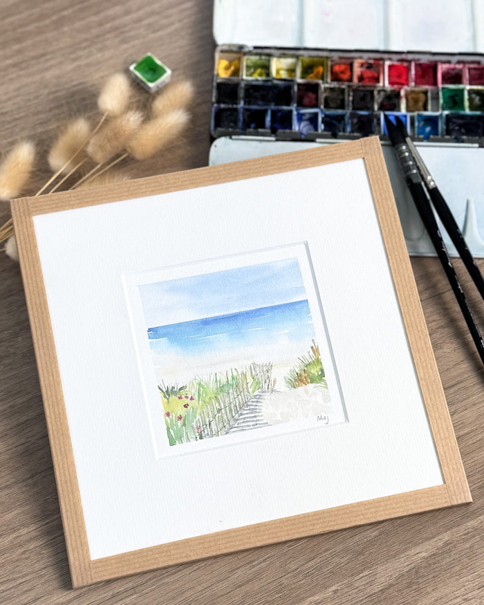 Aquarelle encadrée "Accès plage"