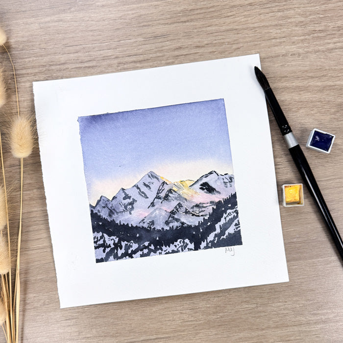 Mont-Blanc au soleil levant - Aquarelle originale