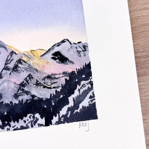 Mont-Blanc au soleil levant - Aquarelle originale