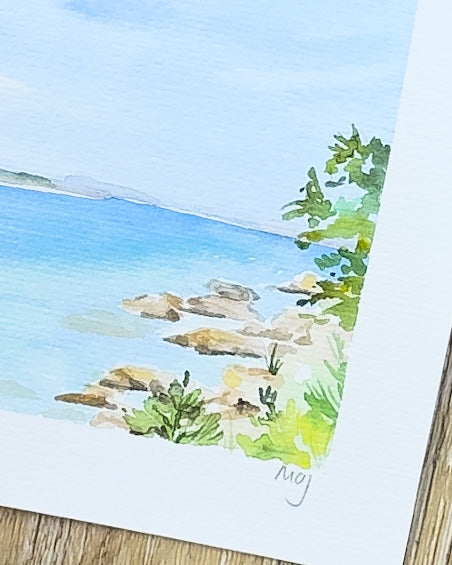Aquarelle originale encadrée "Côte bretonne"