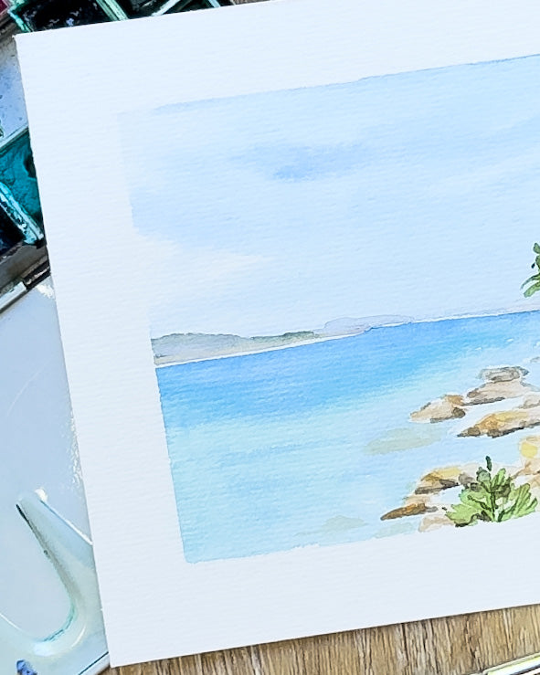 Aquarelle originale encadrée "Côte bretonne"