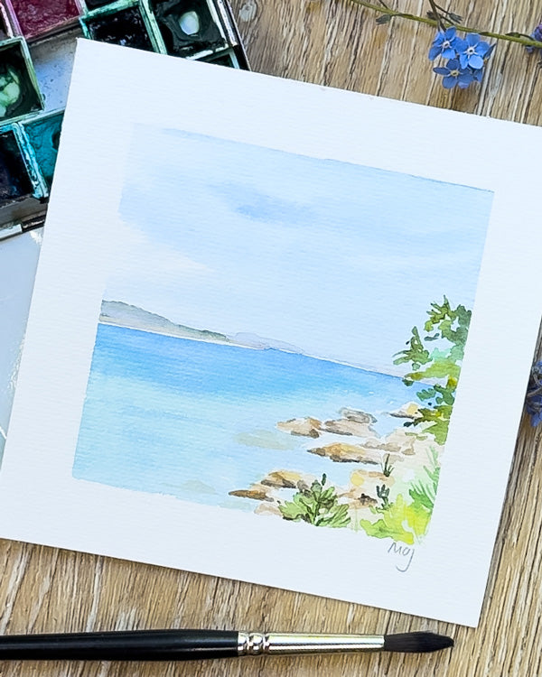Aquarelle originale encadrée "Côte bretonne"