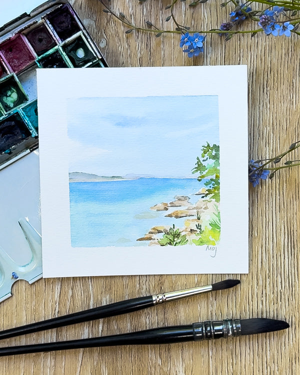 Aquarelle originale encadrée "Côte bretonne"