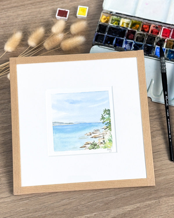 Aquarelle originale encadrée "Côte bretonne"