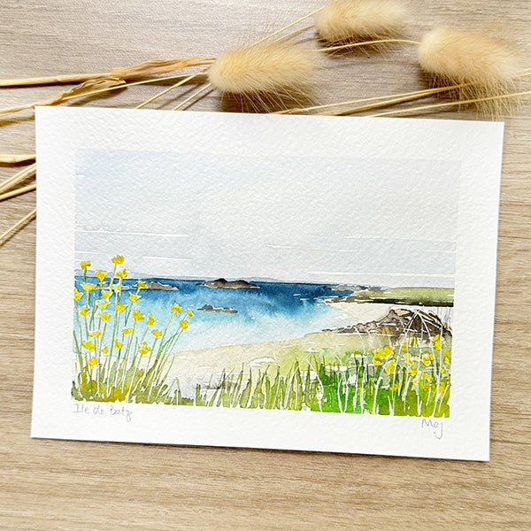Aquarelle "Île de Batz, La grève blanche"