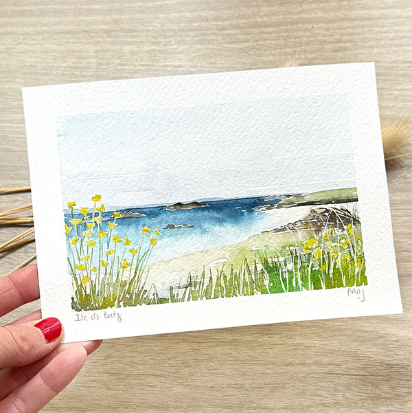 Aquarelle "Île de Batz, La grève blanche"