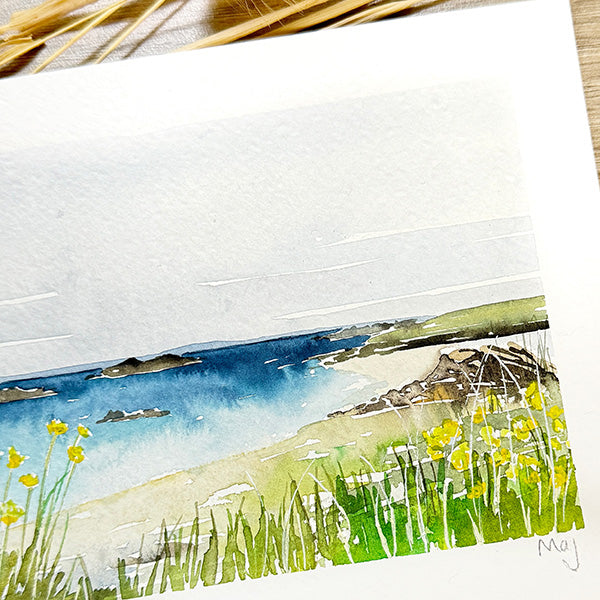 Aquarelle "Île de Batz, La grève blanche"