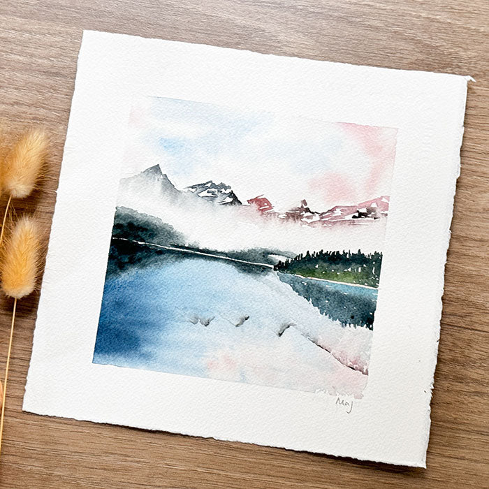 Aquarelle originale "Montagnes et reflets"