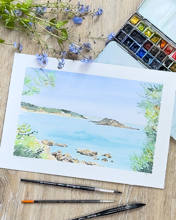 Aquarelle encadrée "Vue depuis Saint-Briac"