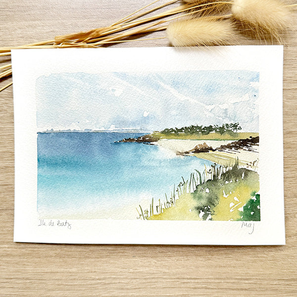 Aquarelle "Île de Batz, plage de Aod Vraz"