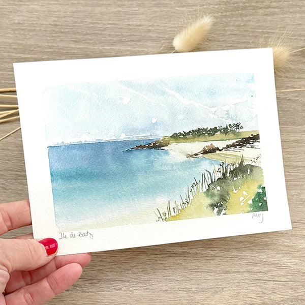 Aquarelle "Île de Batz, plage de Aod Vraz"