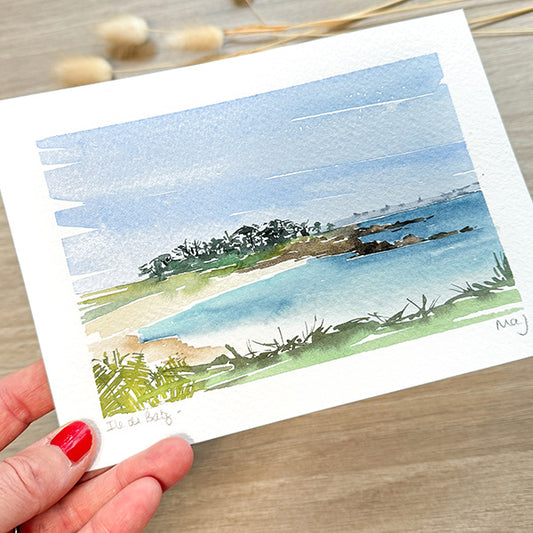 Aquarelle "Île de Batz, Porz Adelig"