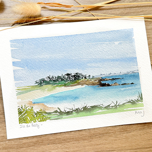 Aquarelle "Île de Batz, Porz Adelig"