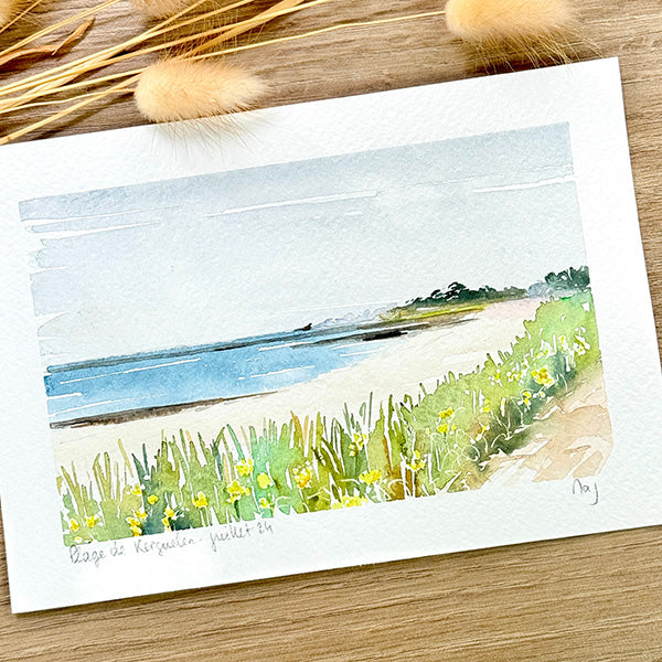 Aquarelle "Plage de Kerguelen"