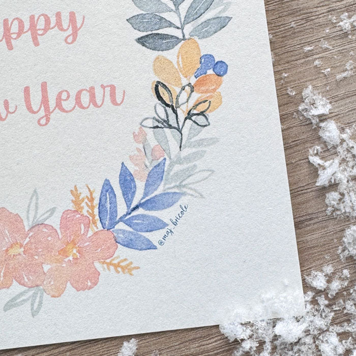 Carte Happy New Year couronne et son enveloppe