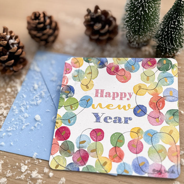 Carte Happy New Year guirlande avec son enveloppe