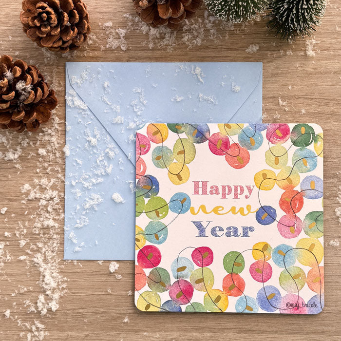 Carte Happy New Year guirlande avec son enveloppe