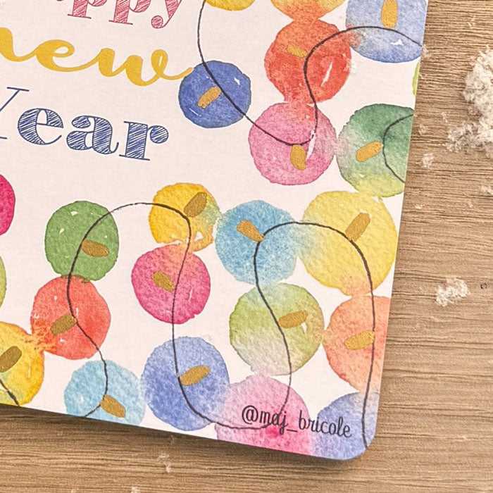 Carte Happy New Year guirlande avec son enveloppe