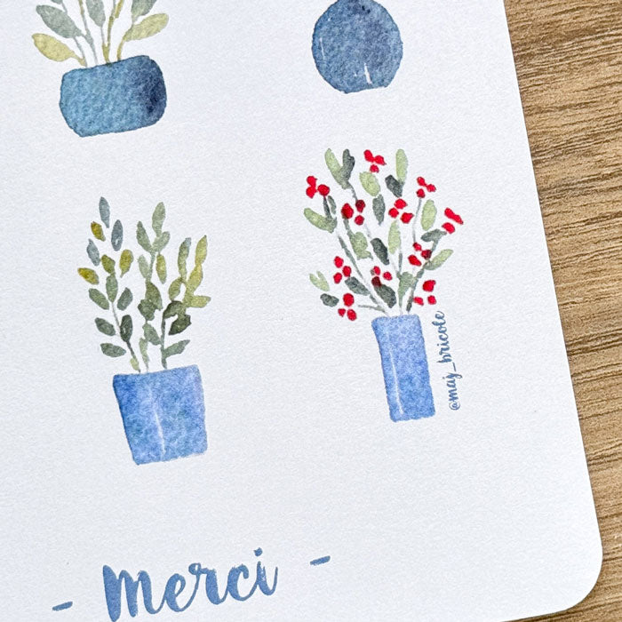 Carte Merci pots de fleurs avec son enveloppe