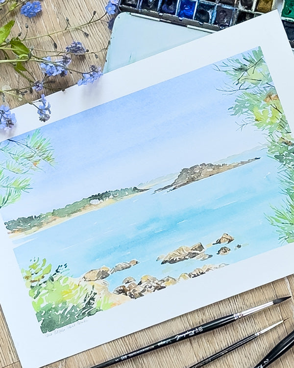 Aquarelle encadrée "Vue depuis Saint-Briac"