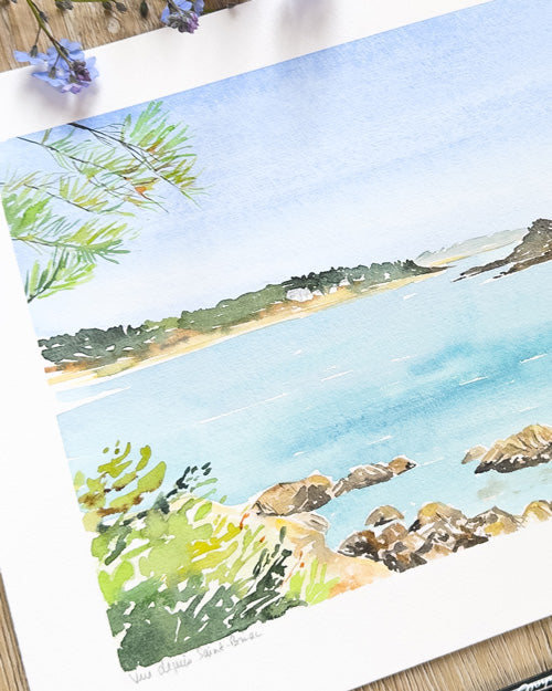 Aquarelle encadrée "Vue depuis Saint-Briac"
