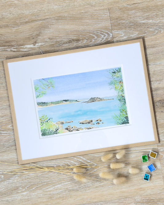 Aquarelle encadrée "Vue depuis Saint-Briac"