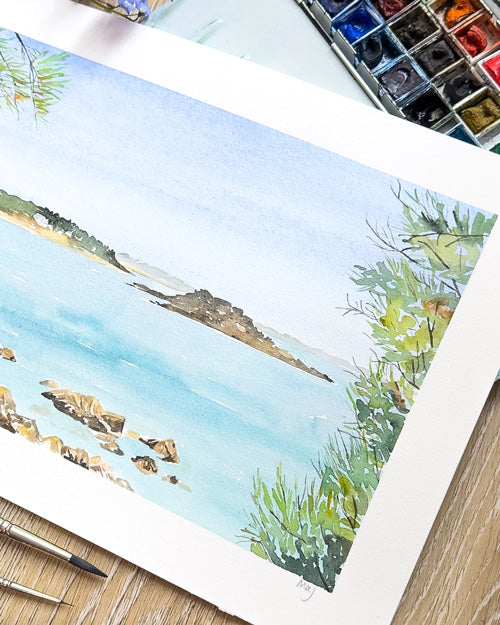 Aquarelle encadrée "Vue depuis Saint-Briac"